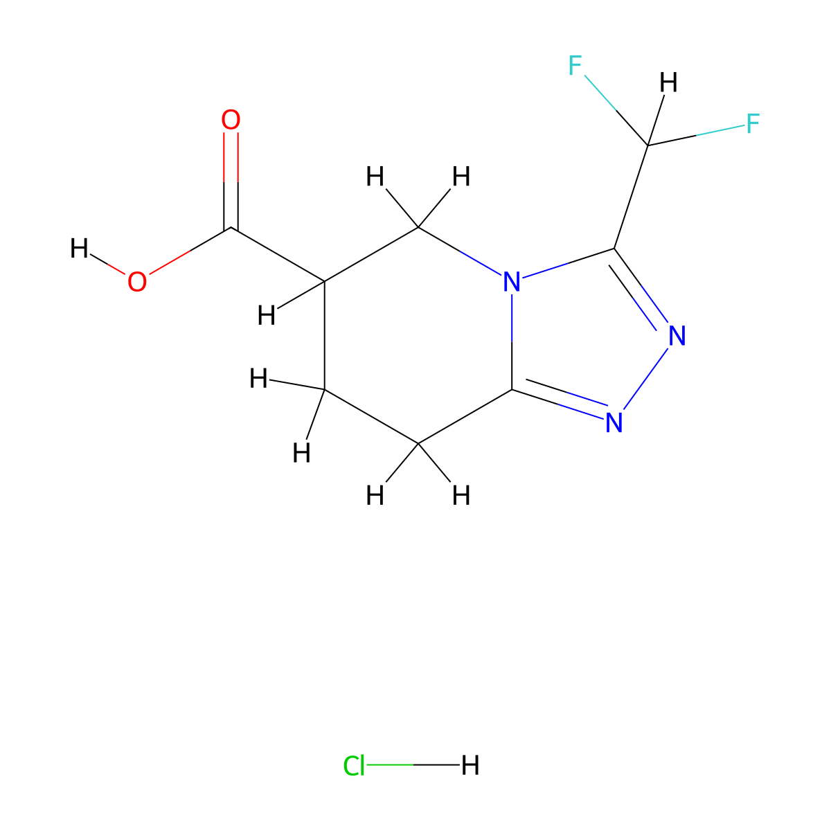 3-(difluoromethyl)-5H,6H,7H,8H-[1,2,4]triazolo[4,3-a]pyridine-6-carboxylic acid hydrochloride molecular structure, CAS 2155855-15-3