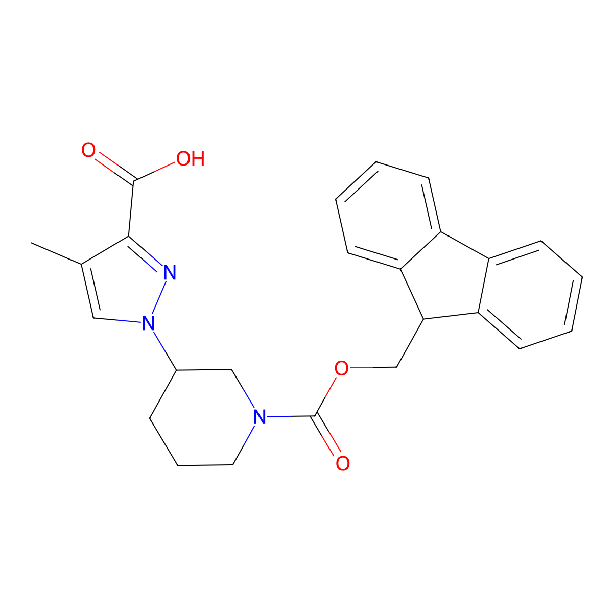 1-(1-{[(9H-fluoren-9-yl)methoxy]carbonyl}piperidin-3-yl)-4-methyl-1H-pyrazole-3-carboxylic acid molecular structure, CAS 2155855-27-7