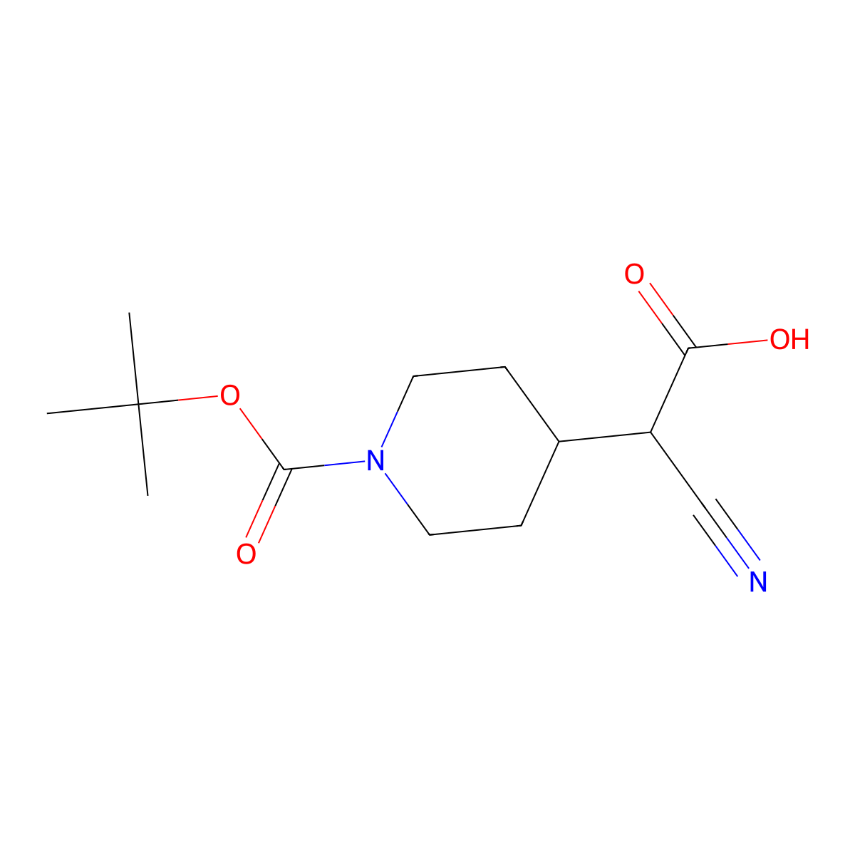 2-(1-((Tert-butoxy)carbonyl)piperidin-4-yl)-2-cyanoacetic acid molecular structure, CAS 2155855-31-3