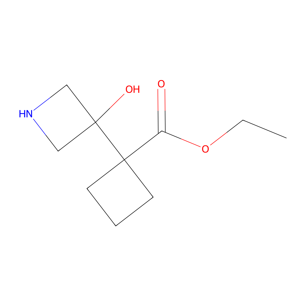 Ethyl 1-(3-hydroxyazetidin-3-yl)cyclobutane-1-carboxylate molecular structure, CAS 2155855-36-8