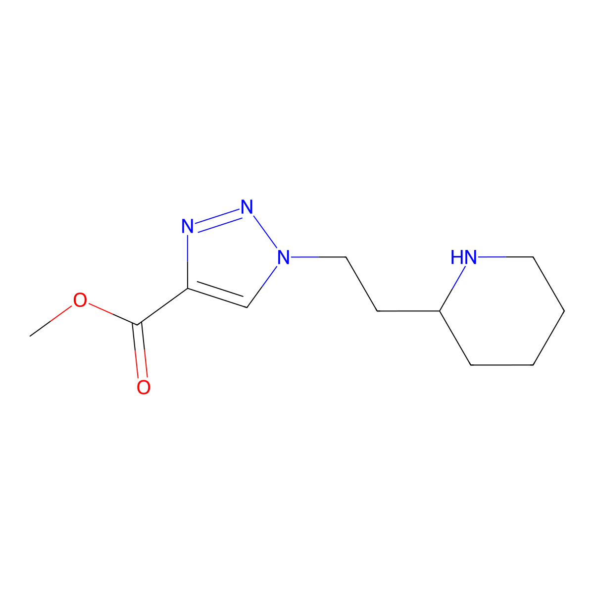 methyl 1-[2-(piperidin-2-yl)ethyl]-1H-1,2,3-triazole-4-carboxylate molecular structure, CAS 2155855-47-1
