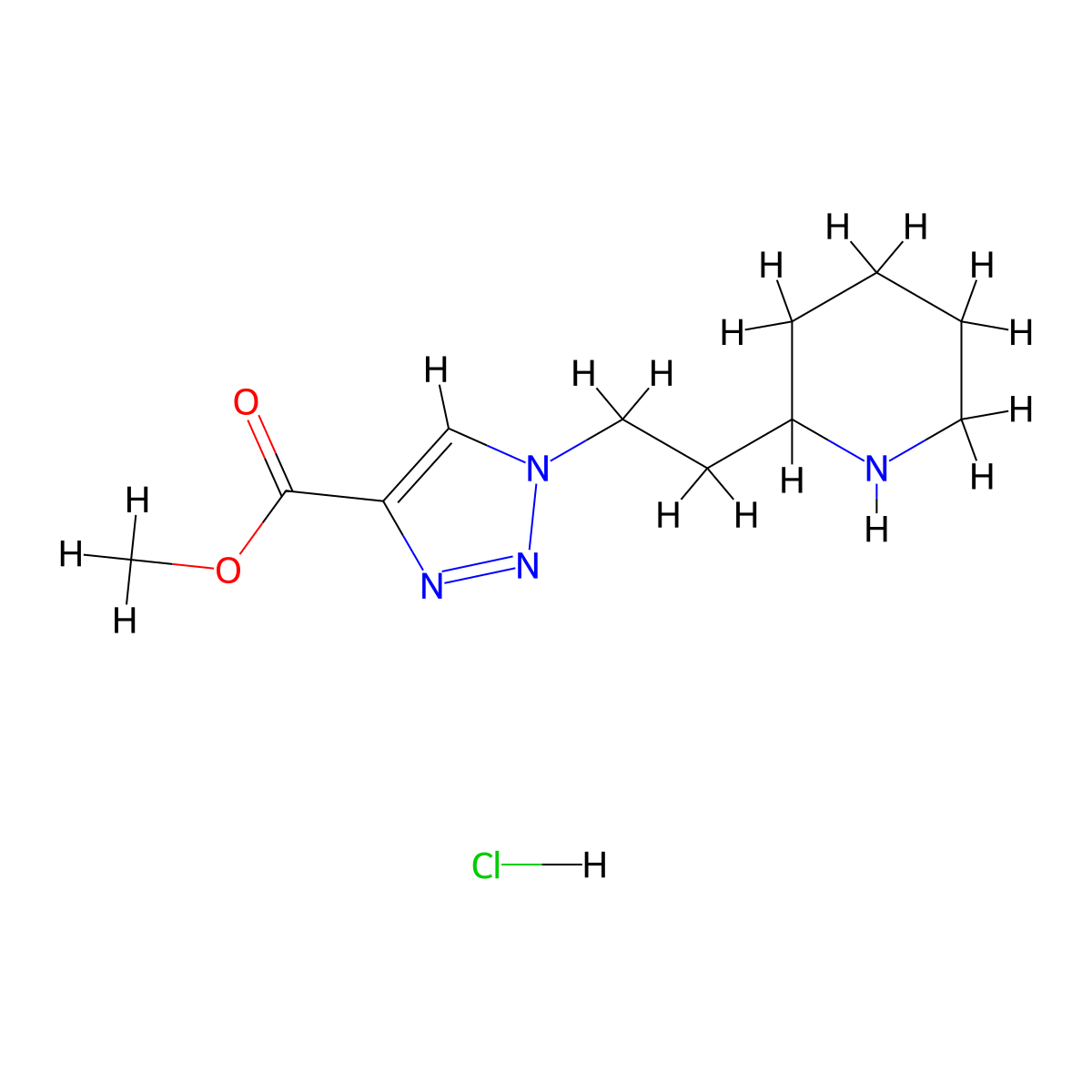 methyl 1-[2-(piperidin-2-yl)ethyl]-1H-1,2,3-triazole-4-carboxylate hydrochloride molecular structure, CAS 2155855-48-2