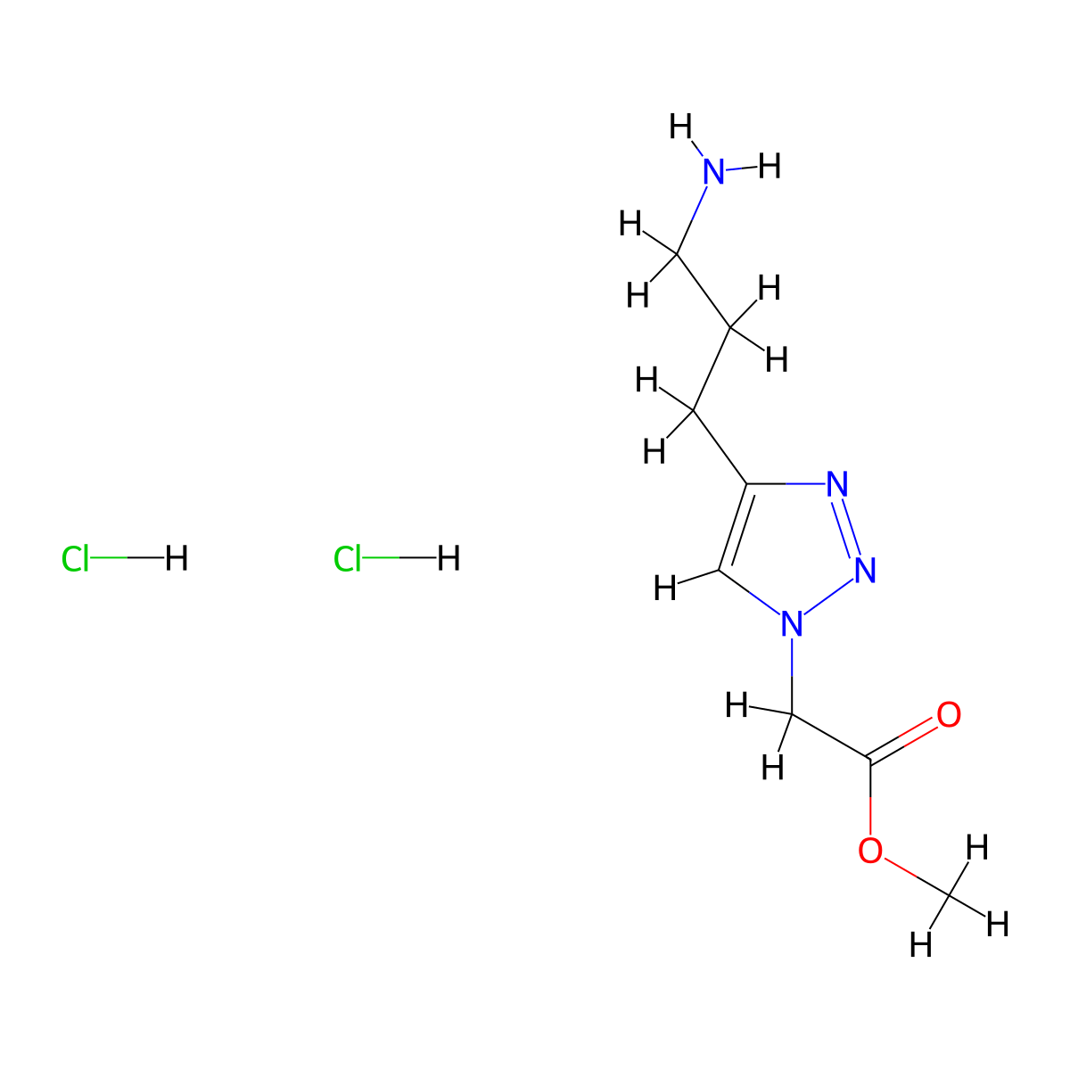 methyl 2-[4-(3-aminopropyl)-1H-1,2,3-triazol-1-yl]acetate dihydrochloride molecular structure, CAS 2155855-55-1