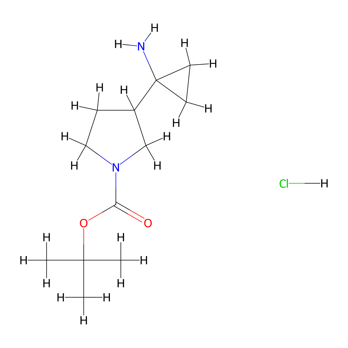 Tert-butyl 3-(1-aminocyclopropyl)pyrrolidine-1-carboxylate hydrochloride molecular structure, CAS 2155855-57-3