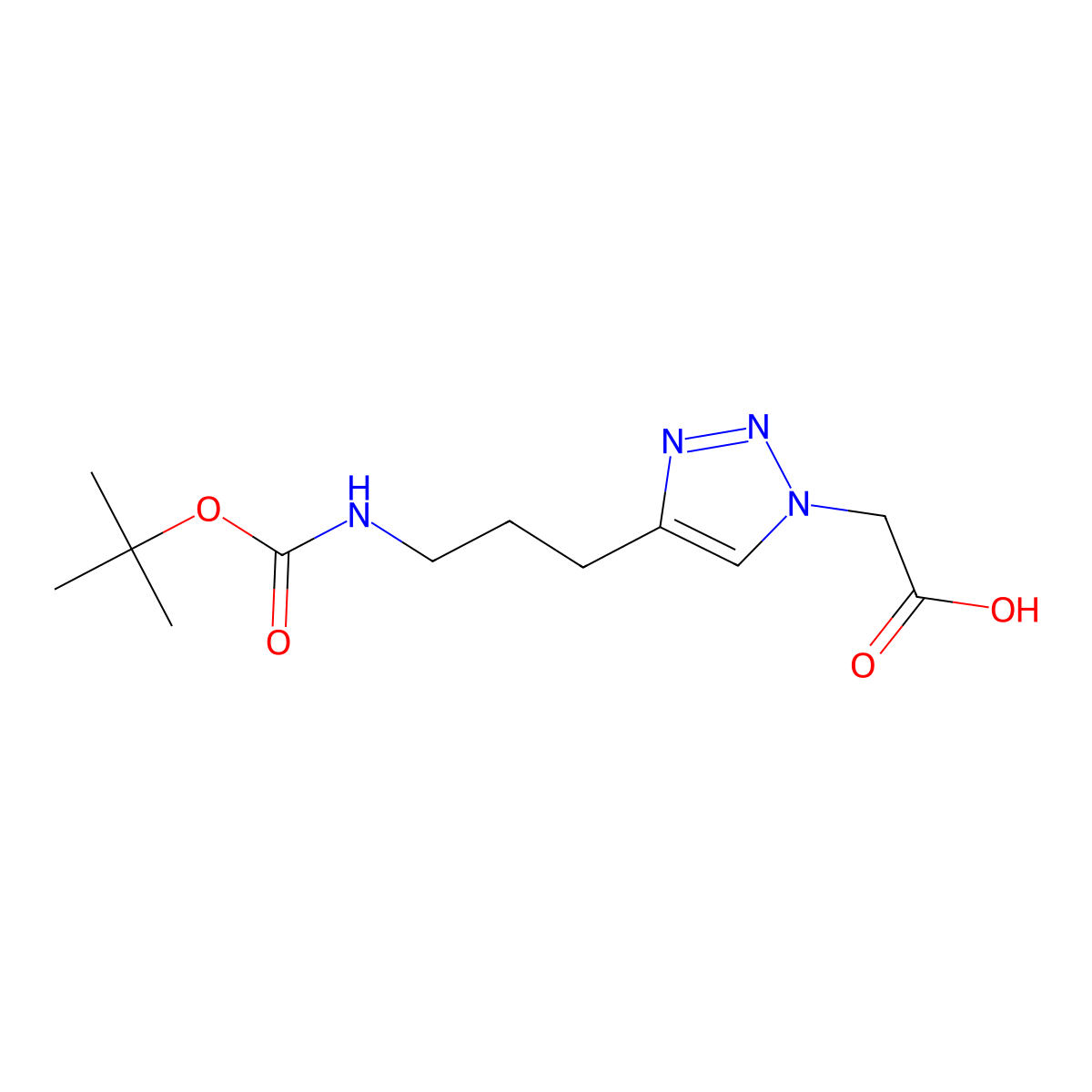 2-[4-(3-{[(tert-butoxy)carbonyl]amino}propyl)-1H-1,2,3-triazol-1-yl]acetic acid molecular structure, CAS 2155855-61-9