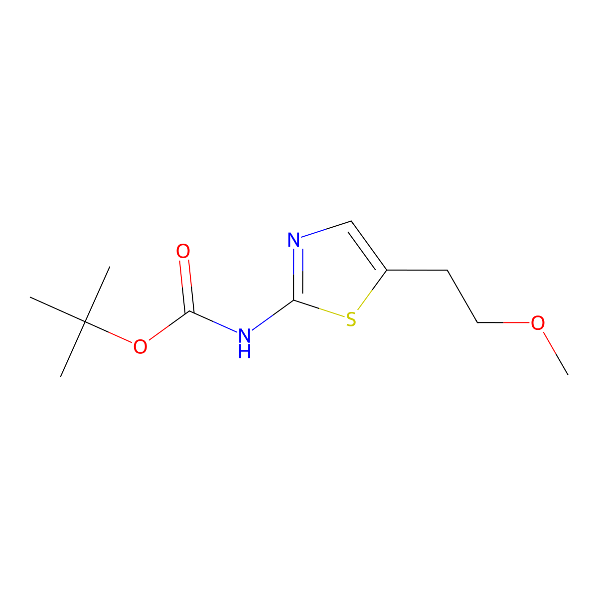 tert-butyl N-[5-(2-methoxyethyl)-1,3-thiazol-2-yl]carbamate molecular structure, CAS 2155855-92-6