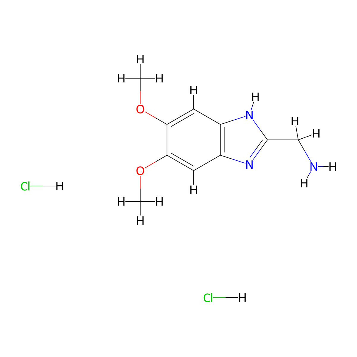(5,6-dimethoxy-1H-1,3-benzodiazol-2-yl)methanamine dihydrochloride molecular structure, CAS 2155856-23-6