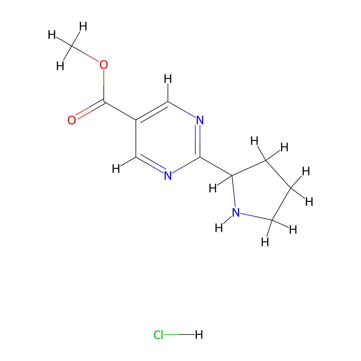 Methyl 2-(pyrrolidin-2-yl)pyrimidine-5-carboxylate hydrochloride molecular structure, CAS 2155856-62-3