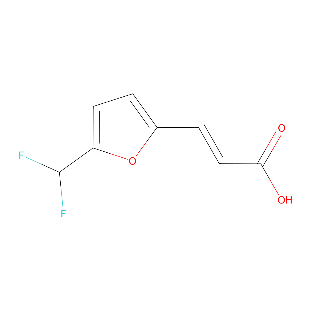 (2E)-3-[5-(difluoromethyl)furan-2-yl]prop-2-enoic acid molecular structure, CAS 2155873-12-2