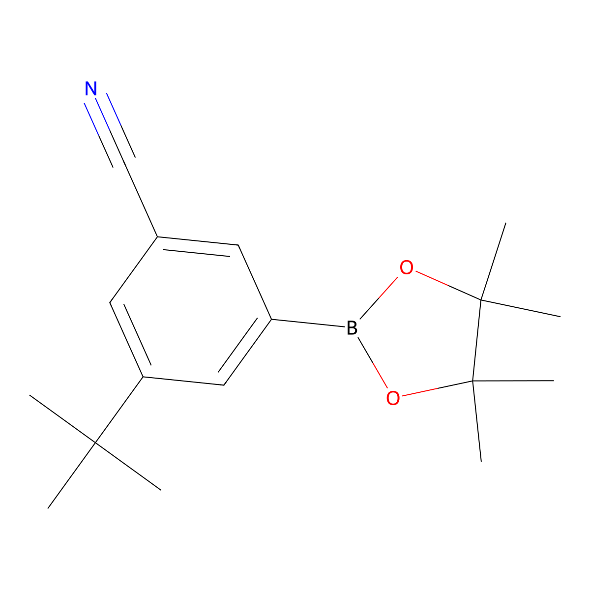 Benzonitrile, 3-(1,1-dimethylethyl)-5-(4,4,5,5-tetramethyl-1,3,2-dioxaborolan-2-yl)- molecular structure, CAS 2155902-75-1