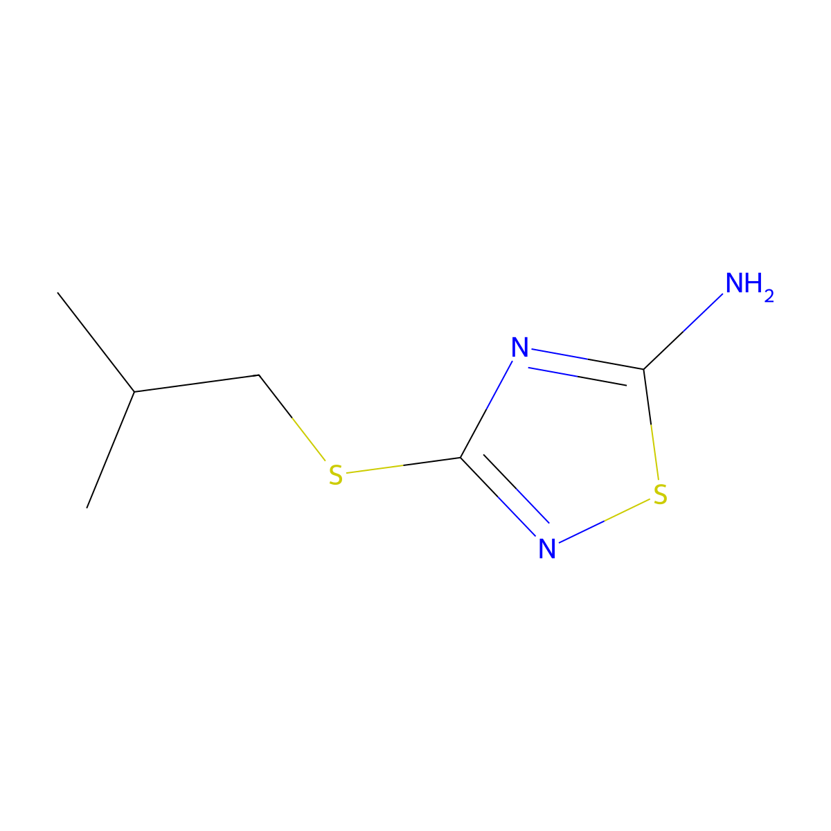 3-Isobutylsulfanyl-[1,2,4]thiadiazol-5-ylamine molecular structure, CAS 215593-26-3