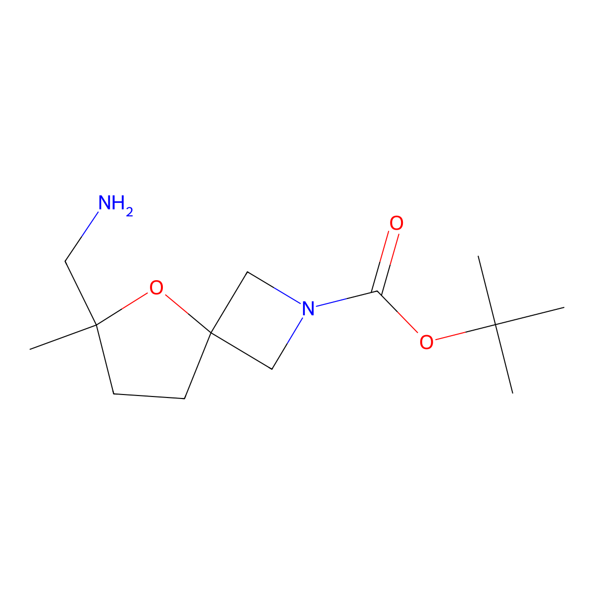 Tert-butyl 6-(aminomethyl)-6-methyl-5-oxa-2-azaspiro[3.4]octane-2-carboxylate molecular structure, CAS 2156032-74-3