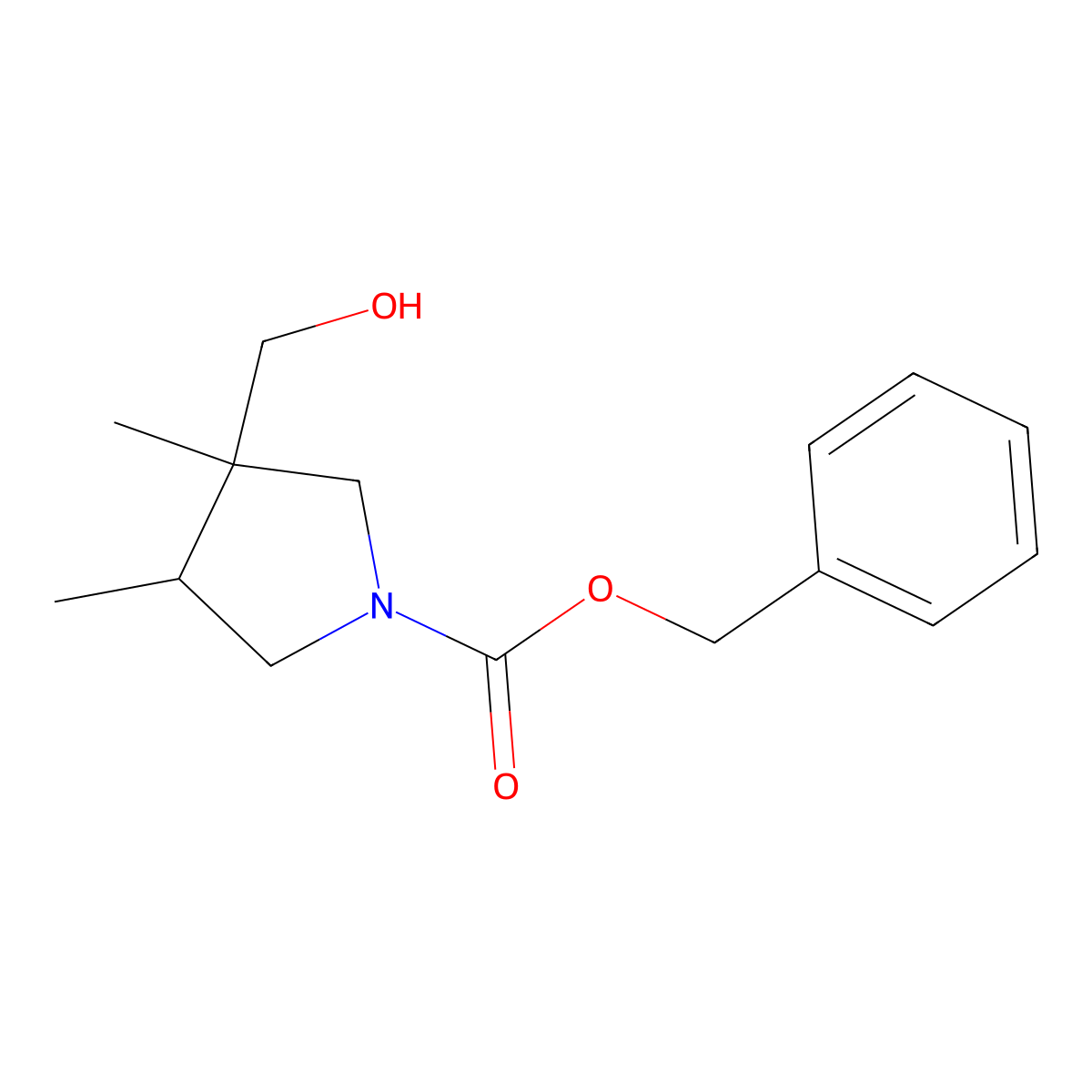 Benzyl 3-(hydroxymethyl)-3,4-dimethylpyrrolidine-1-carboxylate molecular structure, CAS 2156155-32-5