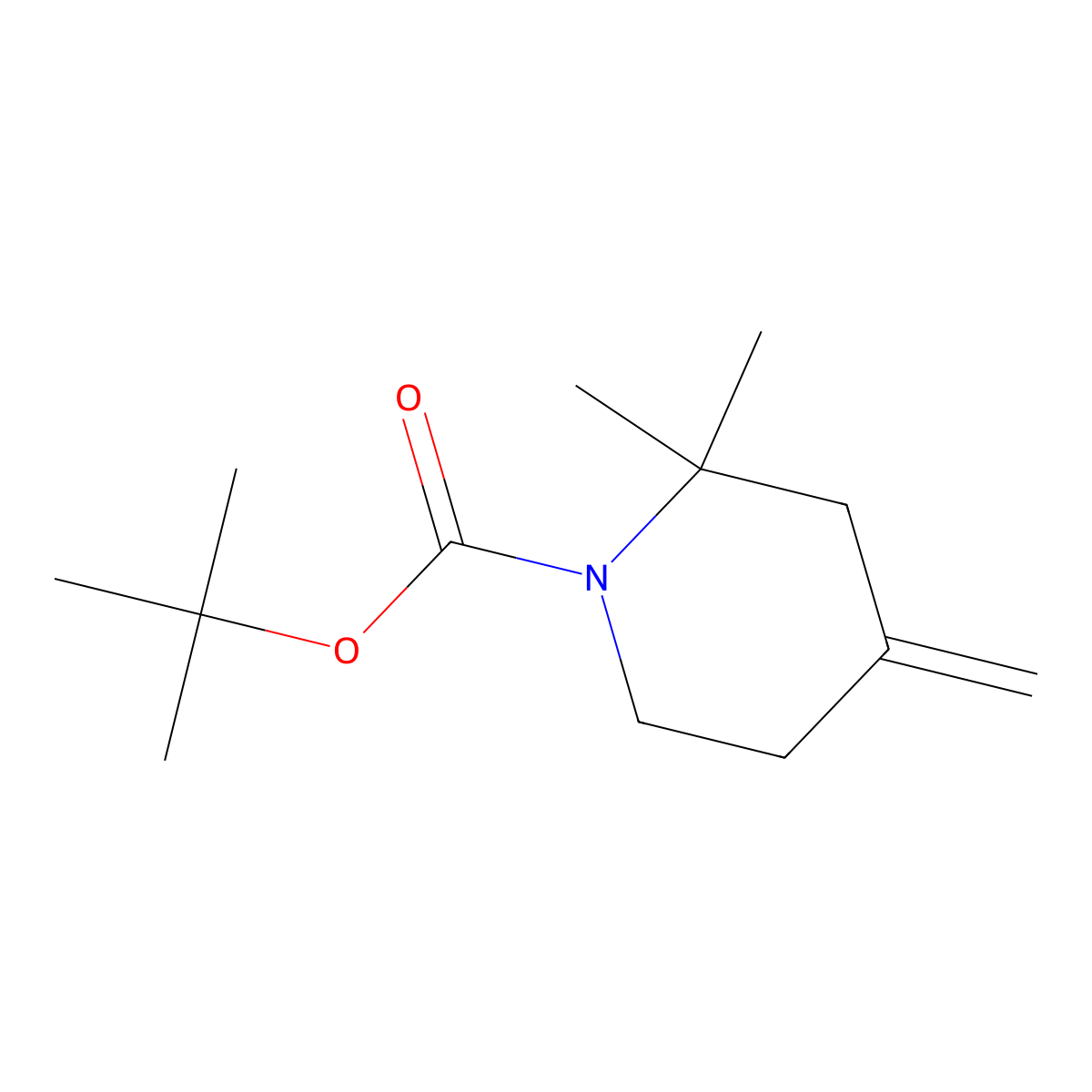 Tert-butyl 2,2-dimethyl-4-methylene-piperidine-1-carboxylate molecular structure, CAS 2156238-71-8