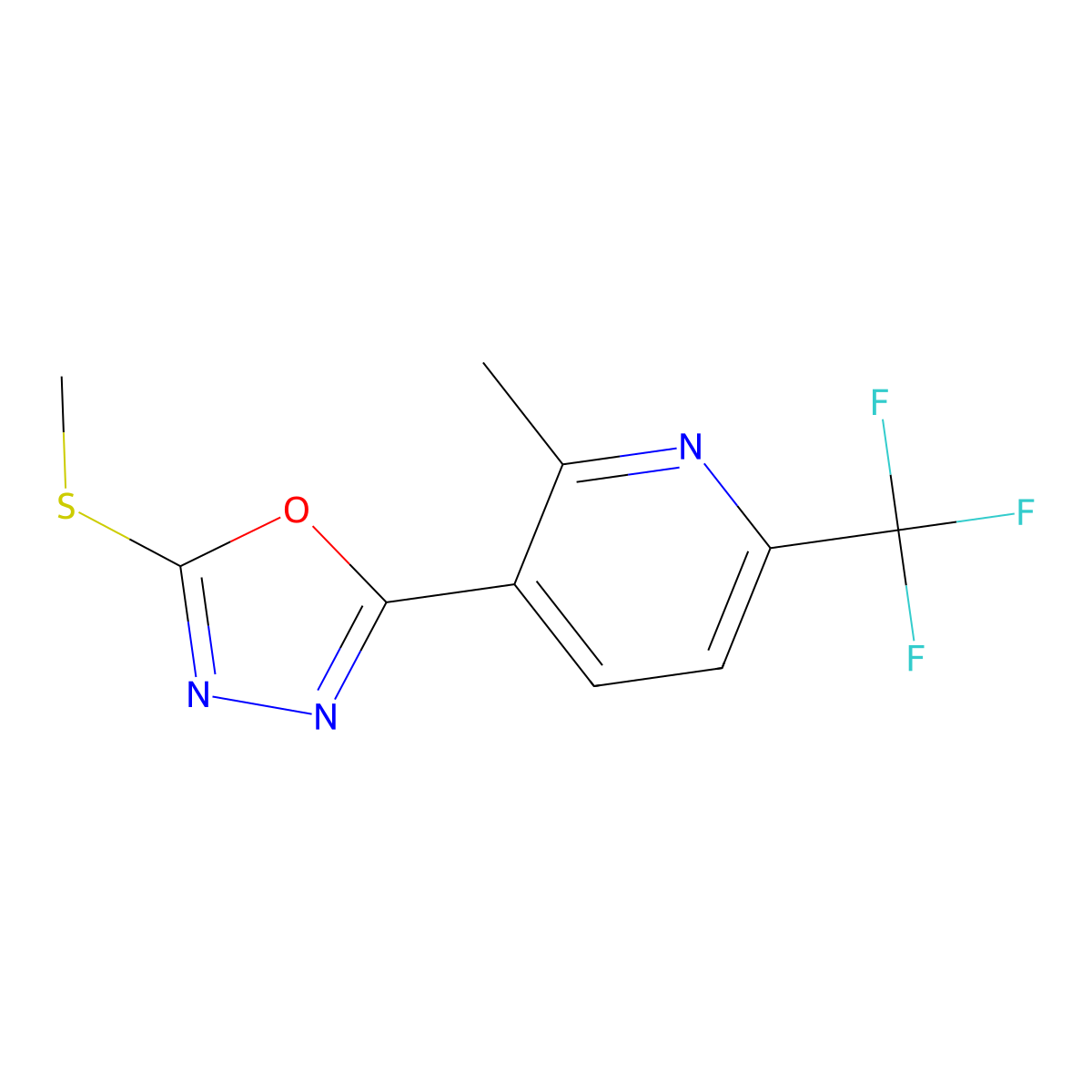 2-Methyl-3-(5-(methylthio)-1,3,4-oxadiazol-2-yl)-6-(trifluoromethyl)pyridine molecular structure, CAS 215655-21-3