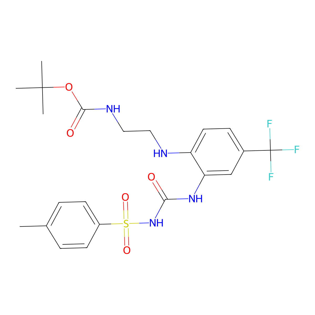 tert-Butyl (2-((2-(3-tosylureido)-4-(trifluoromethyl)phenyl)amino)ethyl)carbamate molecular structure, CAS 215655-22-4