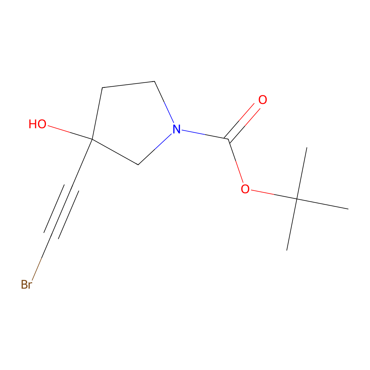 Tert-butyl 3-(2-bromoethynyl)-3-hydroxypyrrolidine-1-carboxylate molecular structure, CAS 2156595-17-2