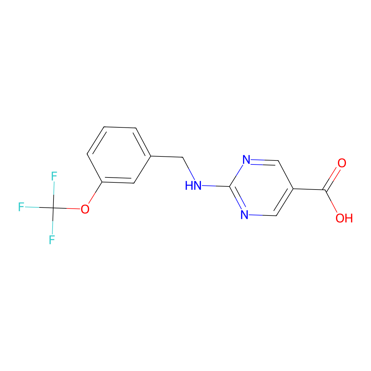 2-((3-(Trifluoromethoxy)benzyl)amino)pyrimidine-5-carboxylic acid molecular structure, CAS 2156656-63-0