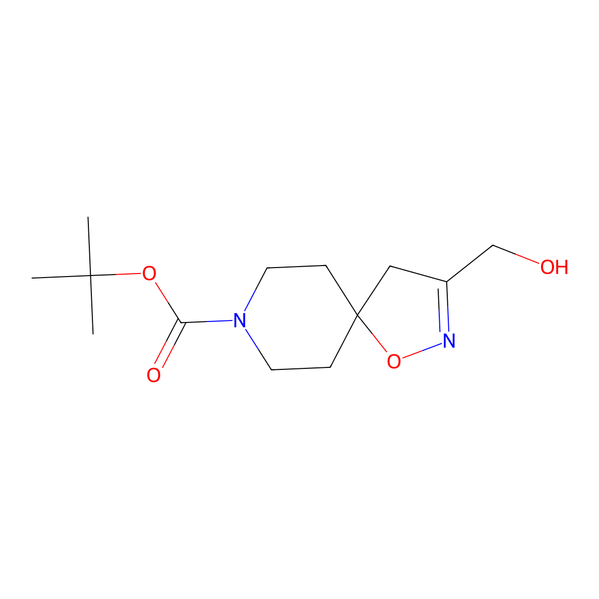 Tert-butyl 3-(hydroxymethyl)-1-oxa-2,8-diazaspiro[4.5]dec-2-ene-8-carboxylate molecular structure, CAS 2156656-87-8