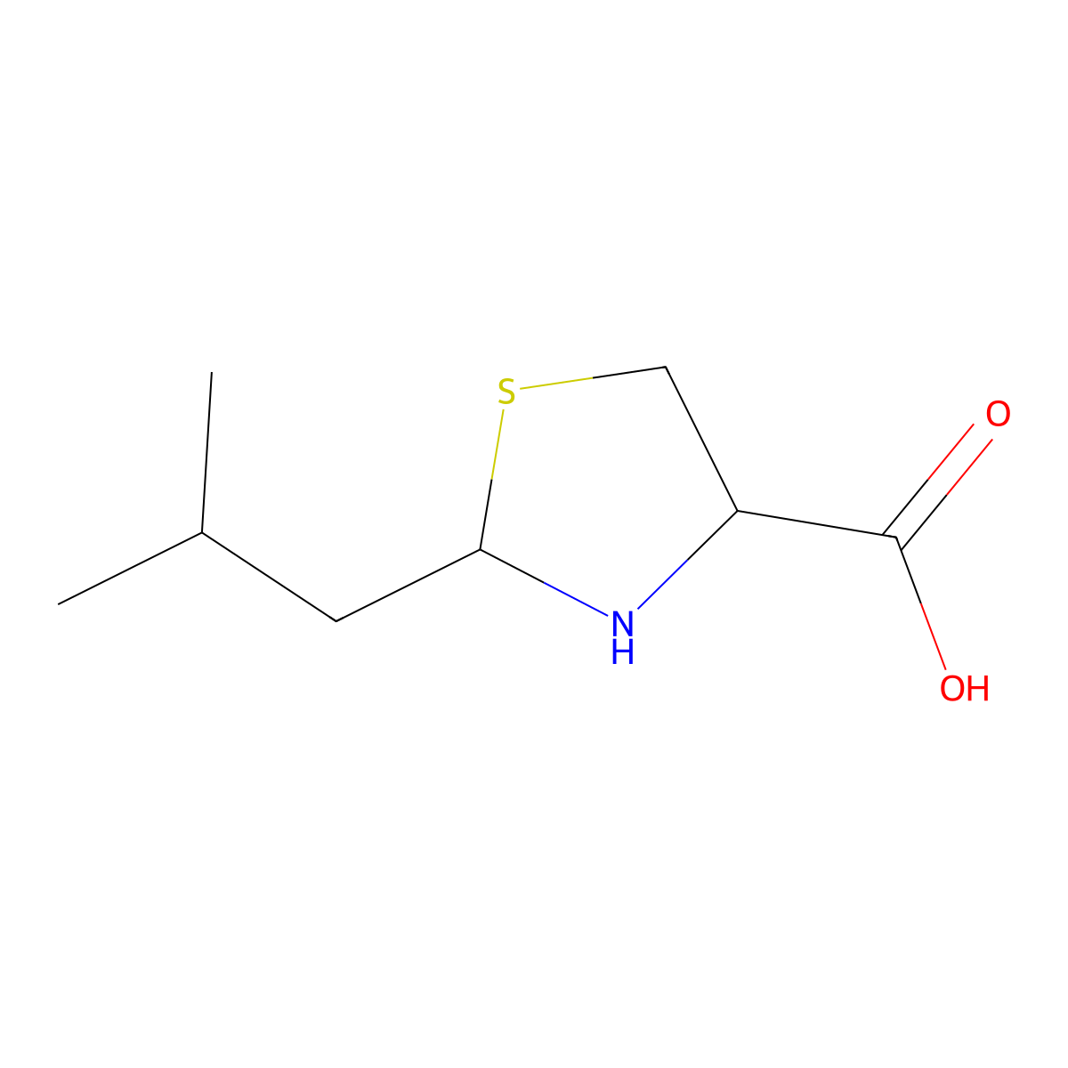 2-(2-Methylpropyl)-1,3-thiazolidine-4-carboxylic acid molecular structure, CAS 215669-71-9
