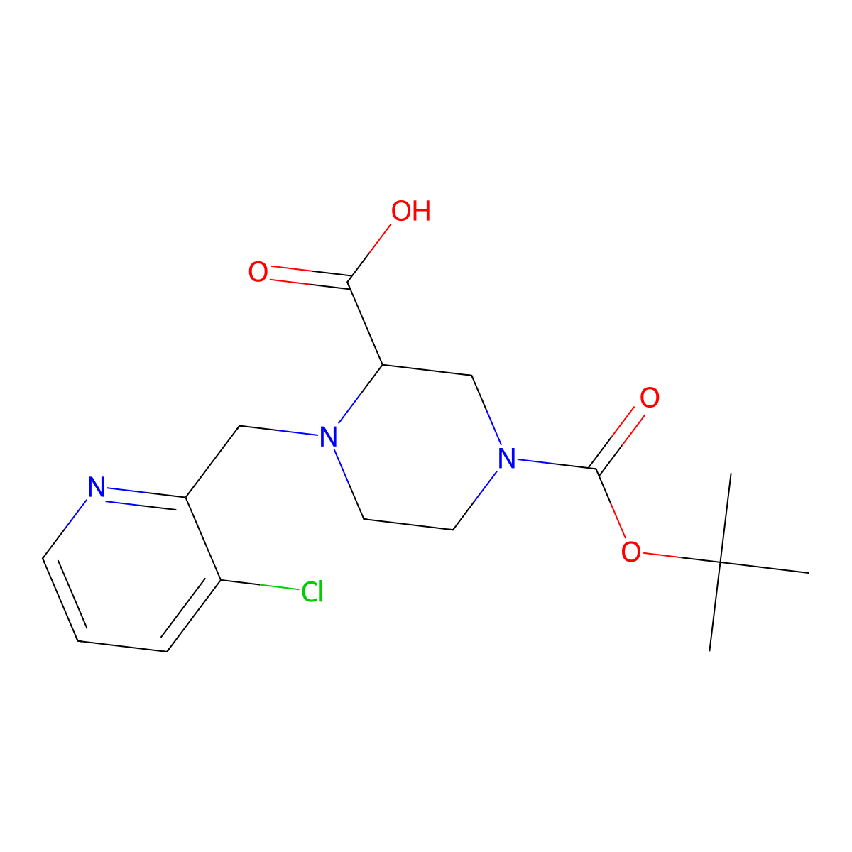 4-Tert-butoxycarbonyl-1-[(3-chloro-2-pyridyl)methyl]piperazine-2-carboxylic acid molecular structure, CAS 2156778-20-8