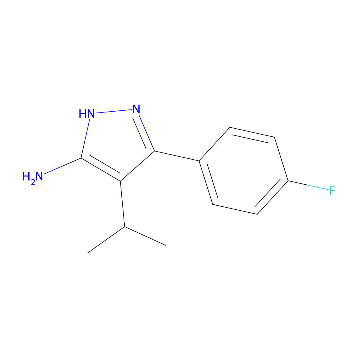 3-(4-fluorophenyl)-4-(propan-2-yl)-1H-pyrazol-5-amine molecular structure, CAS 2156780-10-6