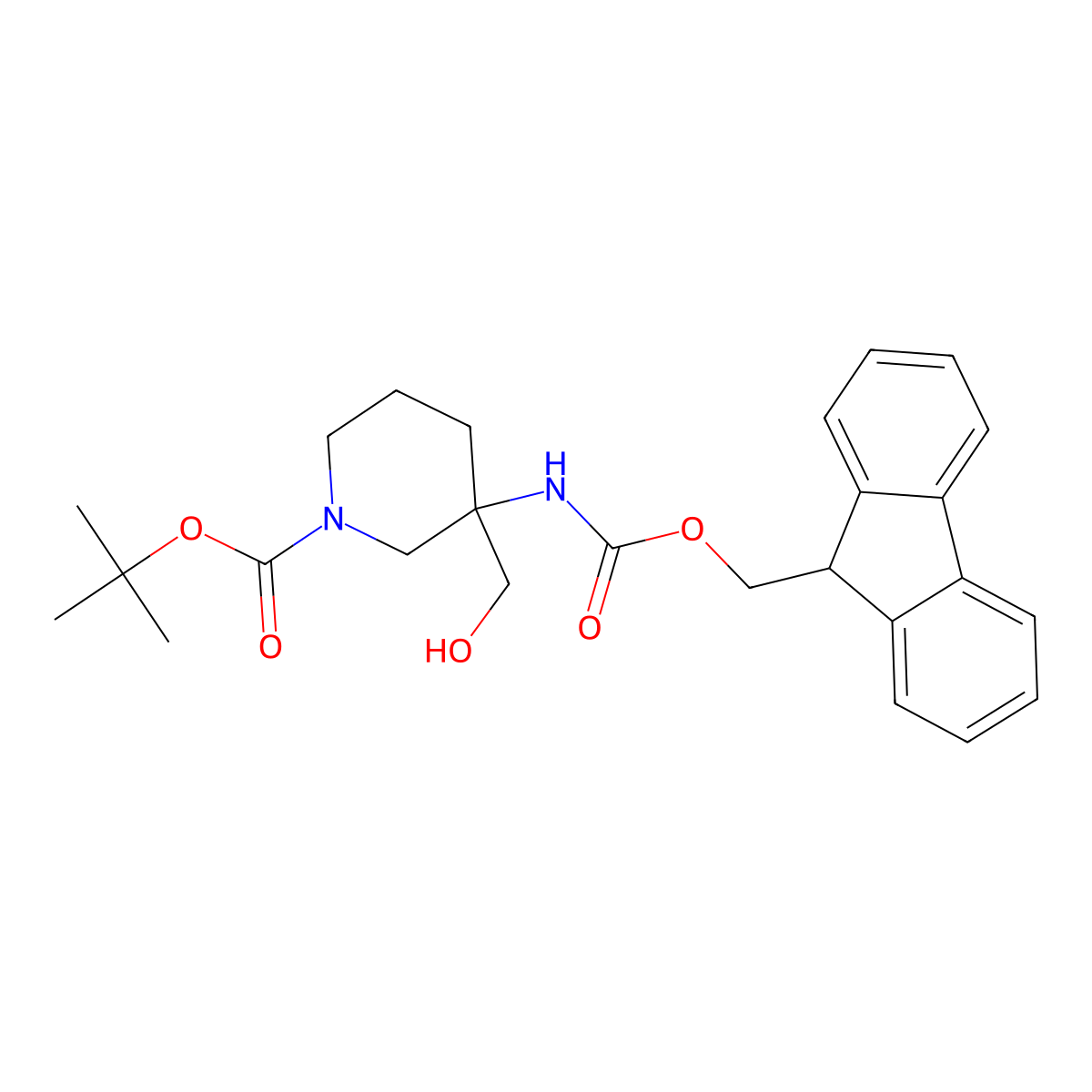 tert-butyl 3-({[(9H-fluoren-9-yl)methoxy]carbonyl}amino)-3-(hydroxymethyl)piperidine-1-carboxylate molecular structure, CAS 2156930-76-4