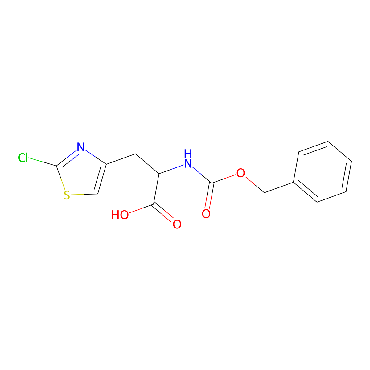 2-{[(Benzyloxy)carbonyl]amino}-3-(2-chloro-1,3-thiazol-4-yl)propanoic acid molecular structure, CAS 2156995-49-0