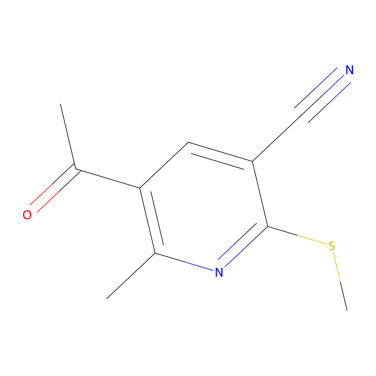 5-Acetyl-6-methyl-2-(methylsulfanyl)nicotinonitrile molecular structure, CAS 215713-41-0