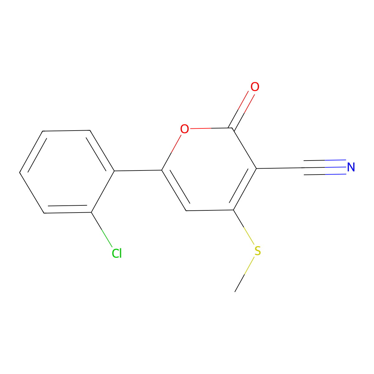6-(2-Chlorophenyl)-4-methylthio-2-oxopyran-3-carbonitrile molecular structure, CAS 215729-53-6