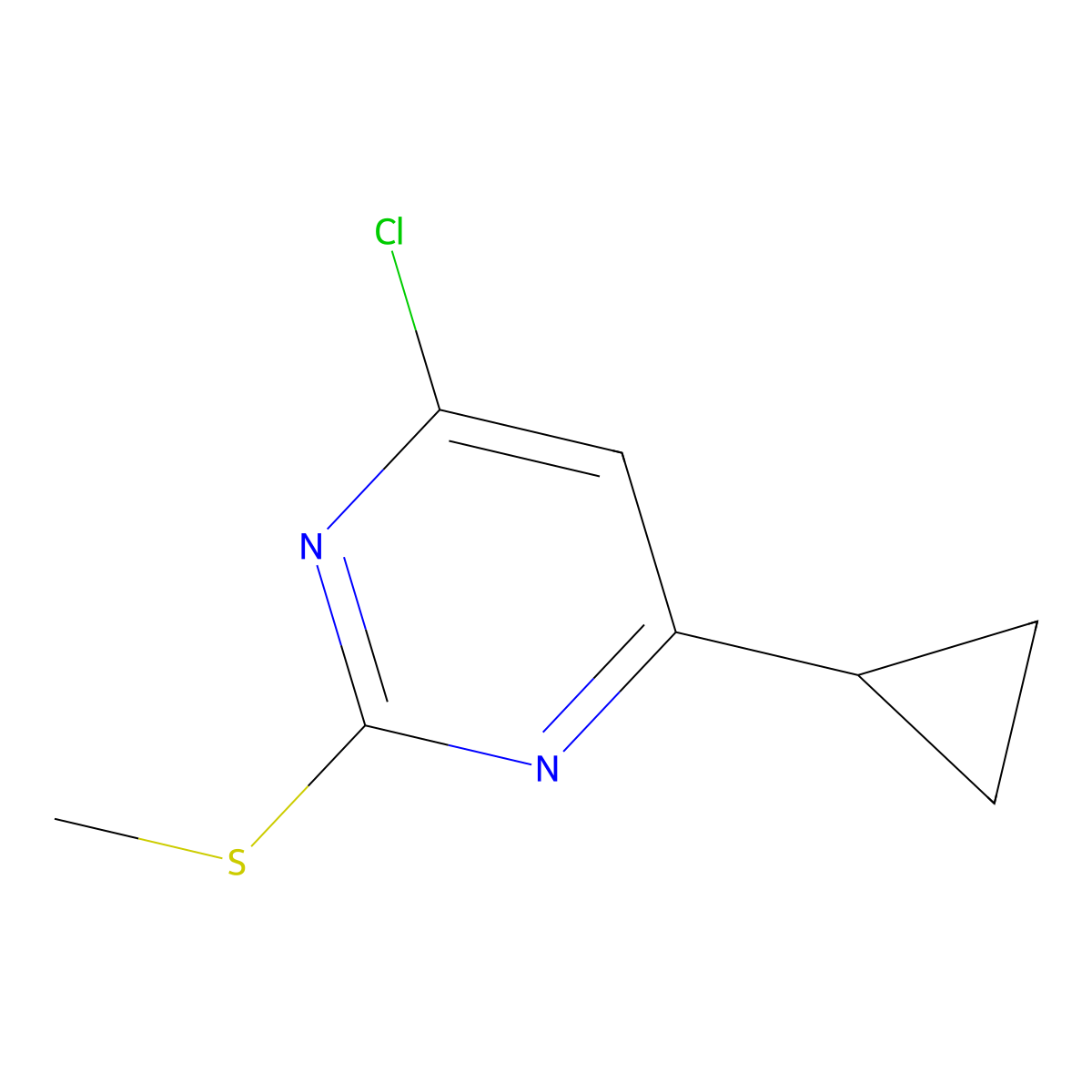 4-Chloro-6-cyclopropyl-2-(methylsulfanyl)pyrimidine molecular structure, CAS 21573-00-2