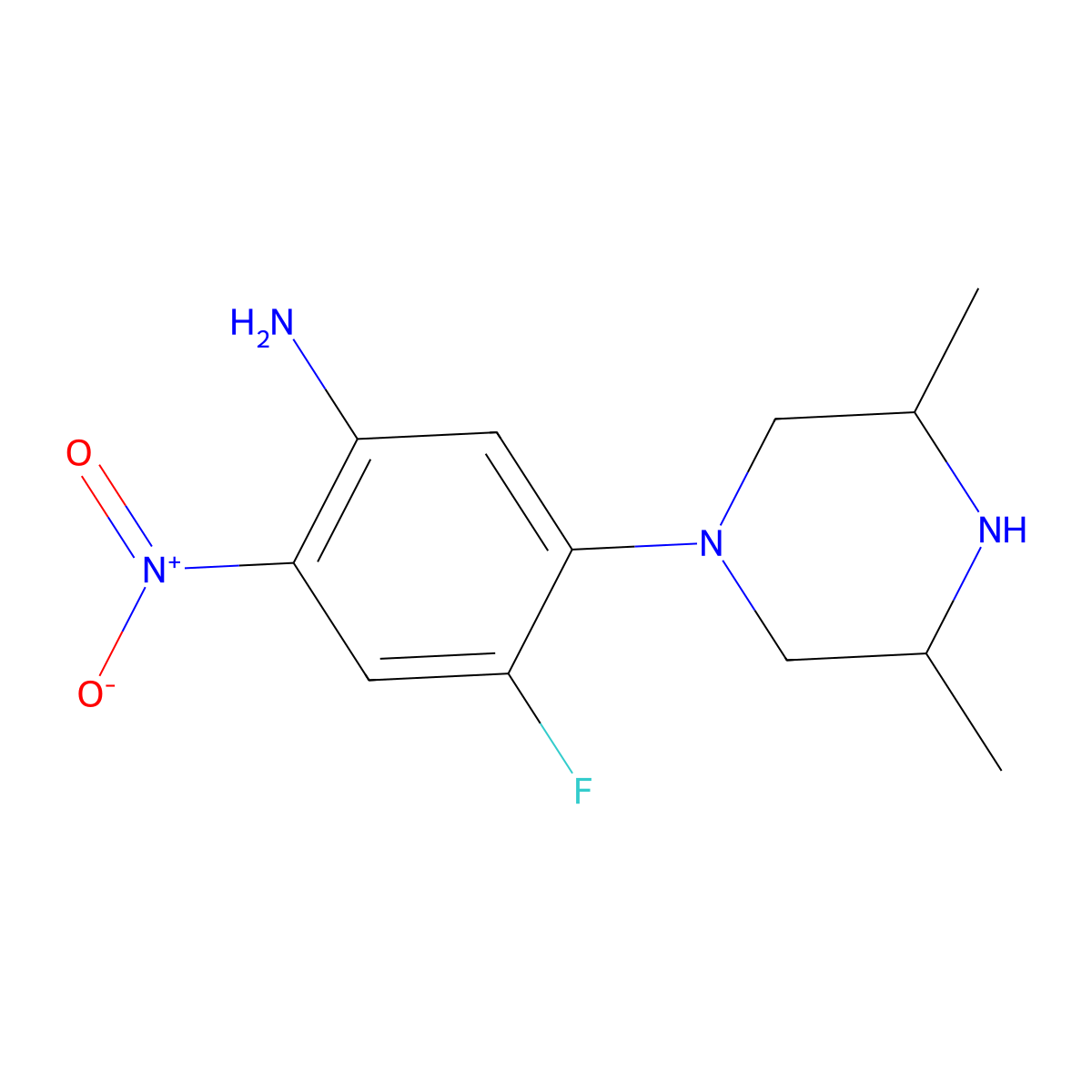 5-(3,5-Dimethylpiperazin-1-yl)-4-fluoro-2-nitroaniline molecular structure, CAS 215734-57-9
