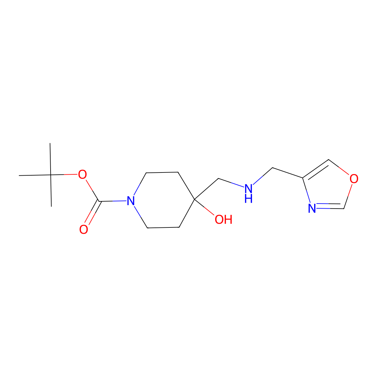 tert-Butyl 4-hydroxy-4-(((oxazol-4-ylmethyl)amino)methyl)piperidine-1-carboxylate molecular structure, CAS 2157351-11-4