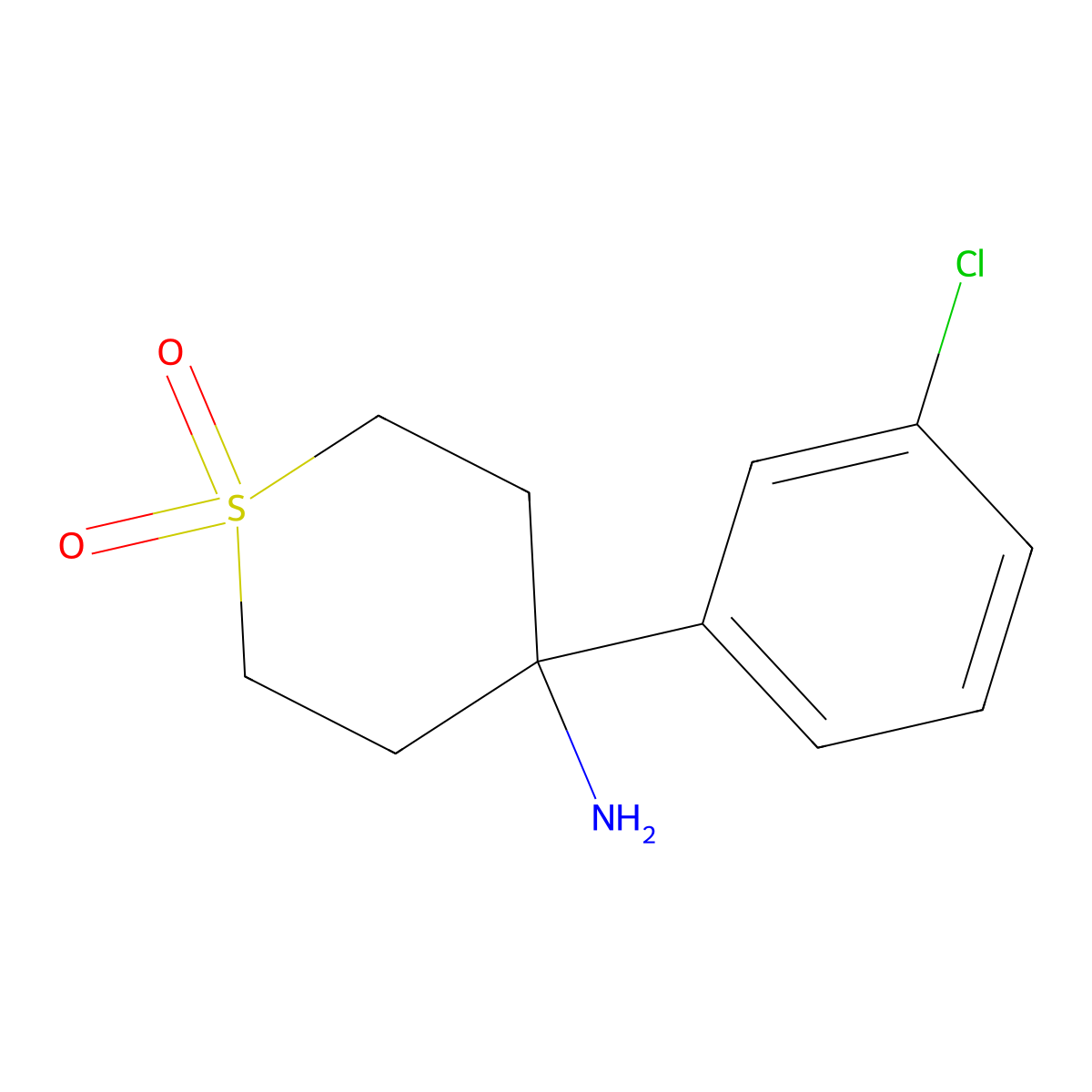 4-(3-chlorophenyl)tetrahydro-2H-thiopyran-4-amine 1,1-dioxide molecular structure, CAS 2157359-09-4