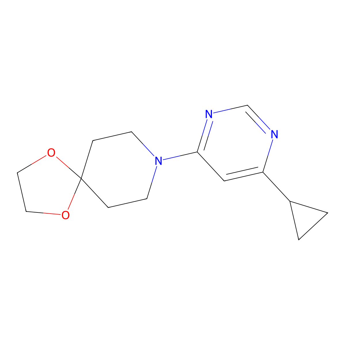 8-(6-Cyclopropylpyrimidin-4-yl)-1,4-dioxa-8-azaspiro[4.5]decane molecular structure, CAS 2157389-66-5