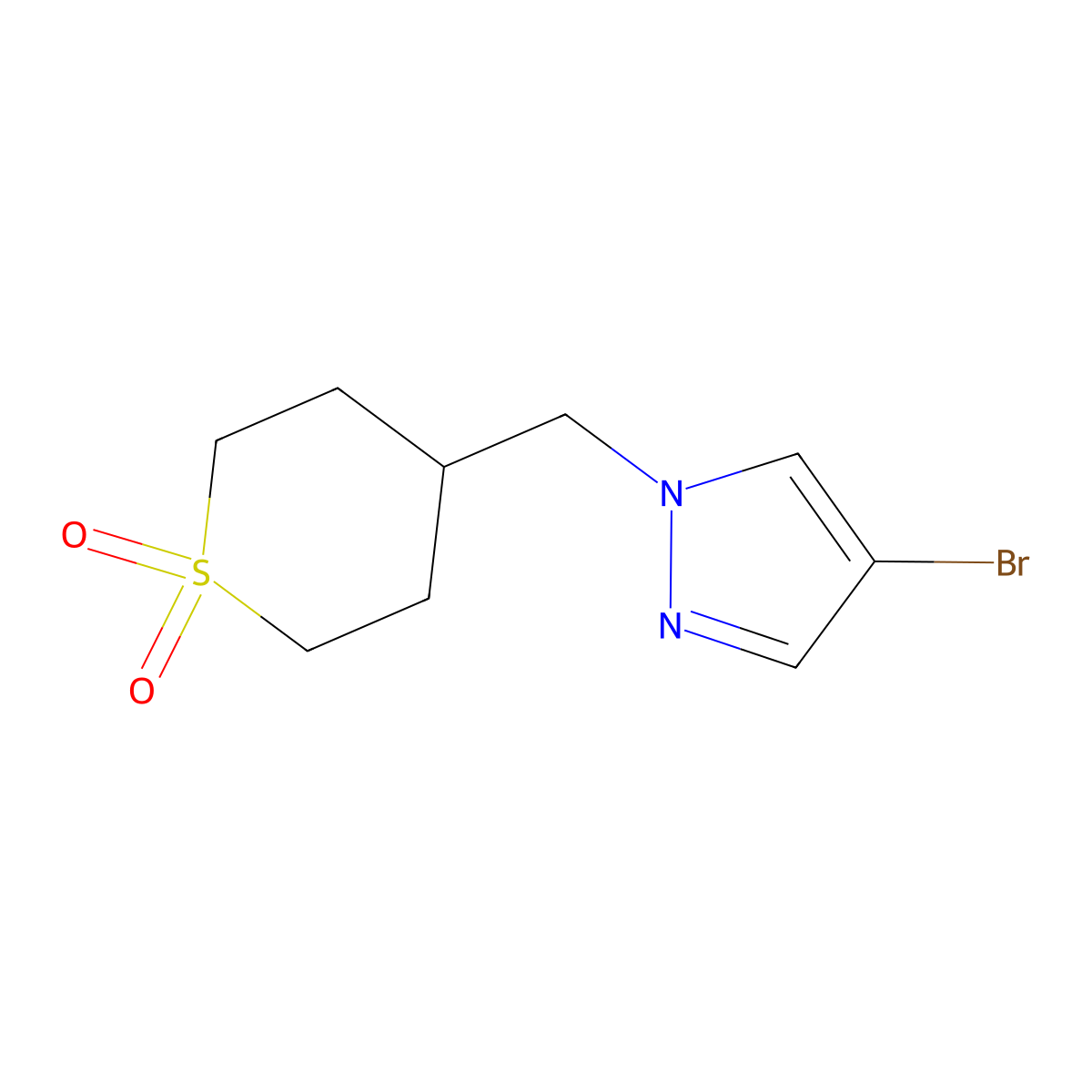 4-[(4-bromo-1H-pyrazol-1-yl)methyl]-1lambda6-thiane-1,1-dione molecular structure, CAS 2157628-89-0