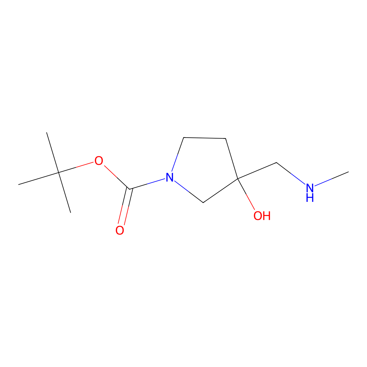 Tert-butyl 3-hydroxy-3-[(methylamino)methyl]pyrrolidine-1-carboxylate molecular structure, CAS 2157754-77-1