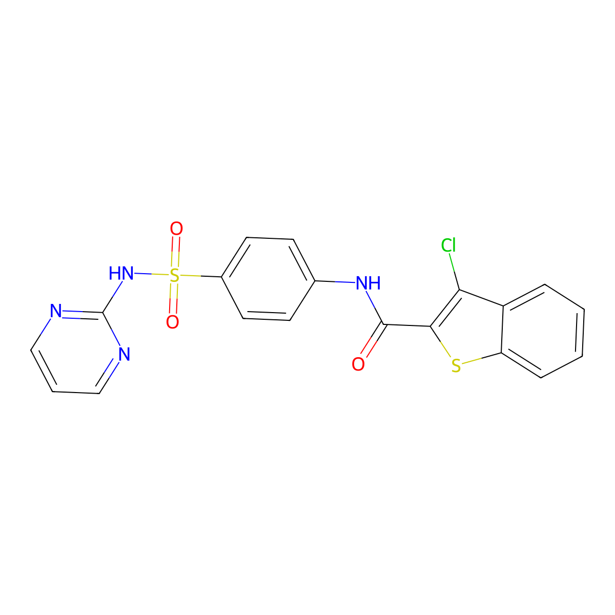 3-chloro-N-{4-[(pyrimidin-2-yl)sulfamoyl]phenyl}-1-benzothiophene-2-carboxamide molecular structure, CAS 215778-06-6