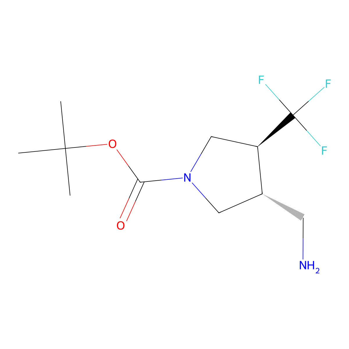 rac-tert-butyl(3R,4S)-3-(aminomethyl)-4-(trifluoromethyl)pyrrolidine-1-carboxylate molecular structure, CAS 2157792-78-2