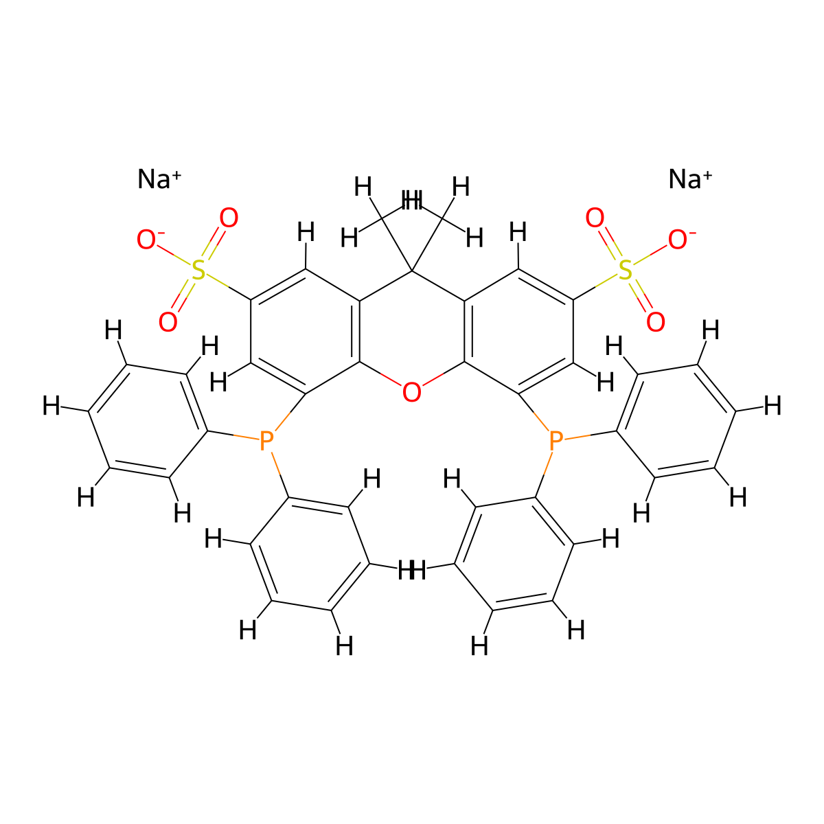 Sodium 4,5-bis(diphenylphosphino)-9,9-dimethyl-9H-xanthene-2,7-disulfonate molecular structure, CAS 215792-51-1