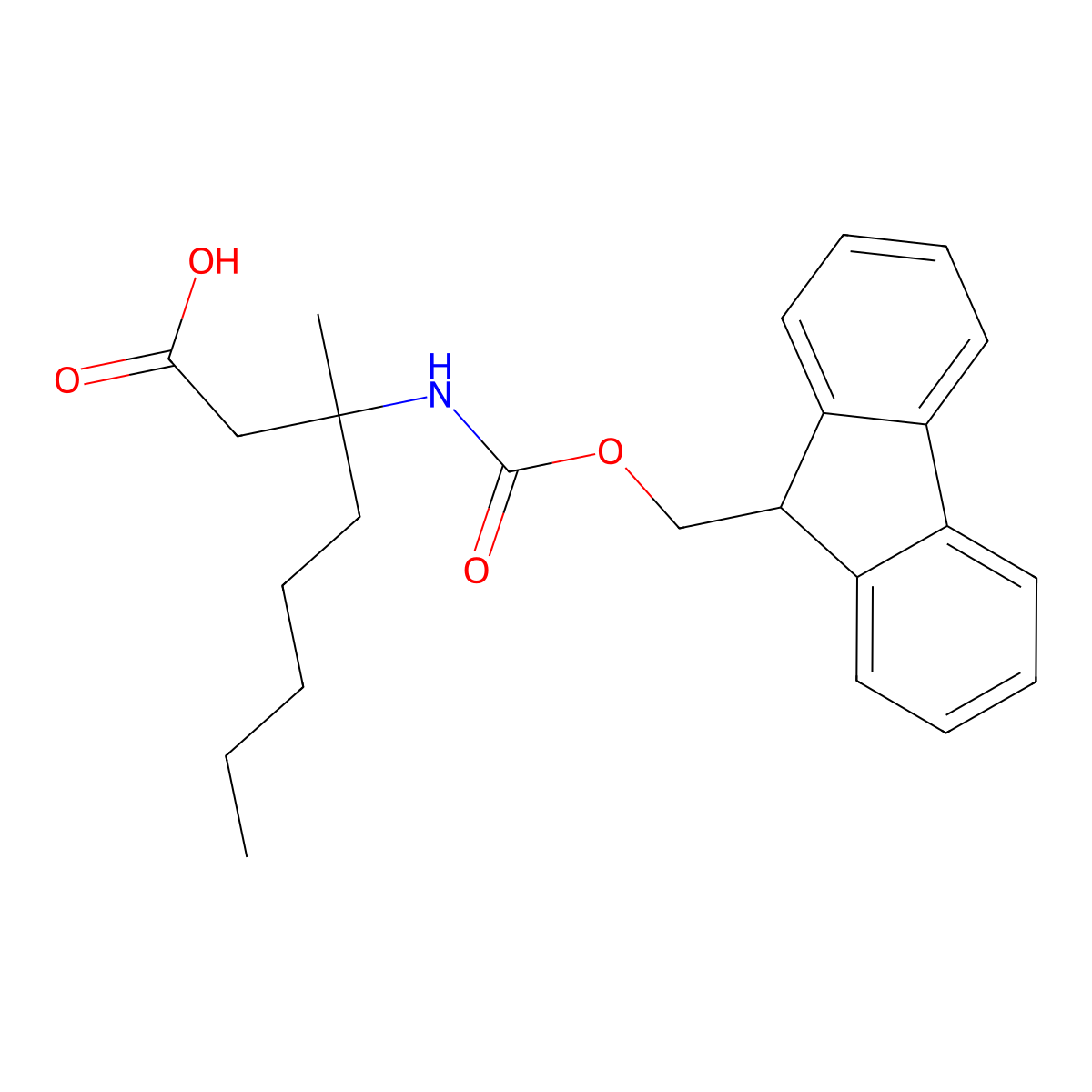 3-((((9H-fluoren-9-yl)methoxy)carbonyl)amino)-3-methyloctanoic acid molecular structure, CAS 2157980-58-8
