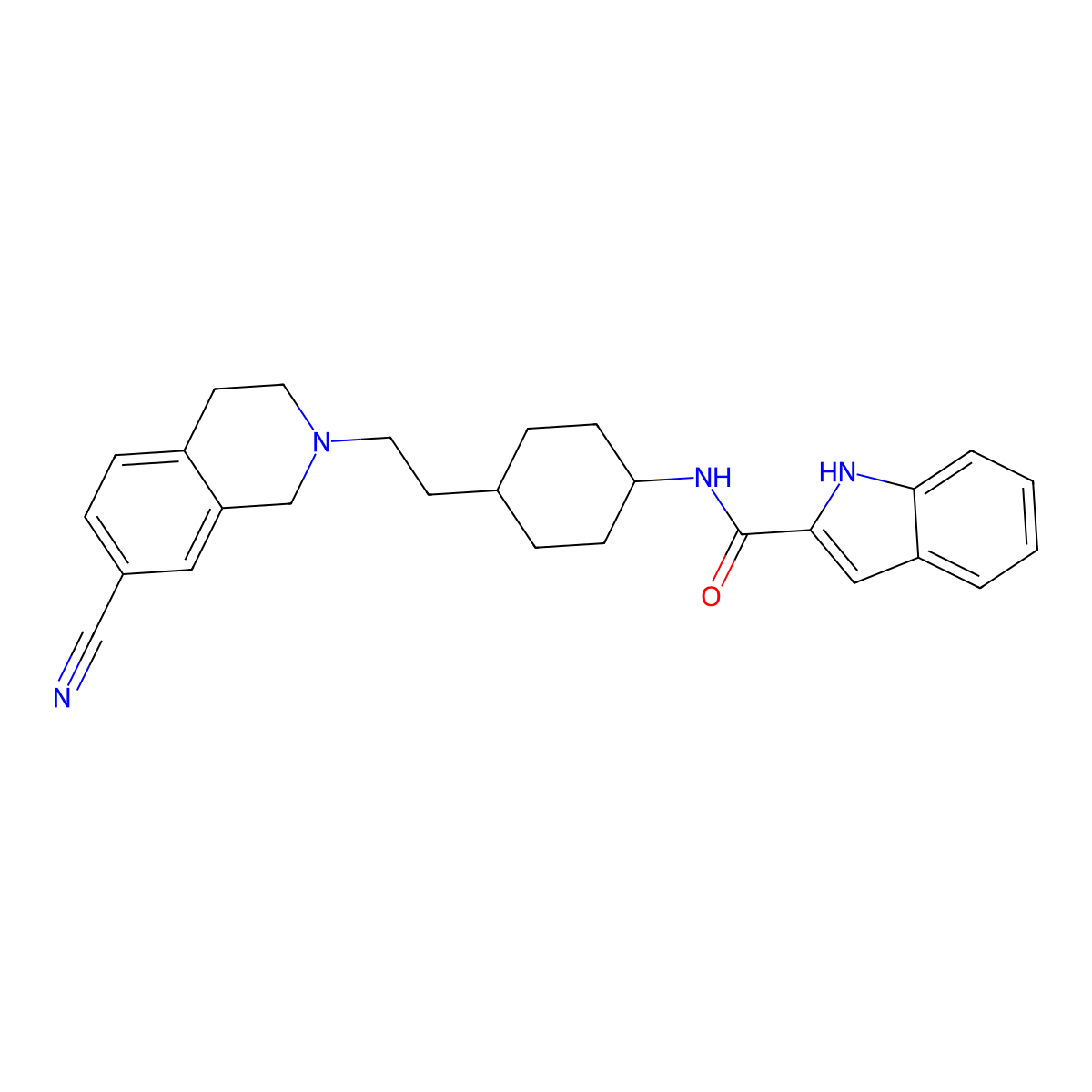 N-[4-[2-(7-cyano-3,4-dihydro-1H-isoquinolin-2-yl)ethyl]cyclohexyl]-1H-indole-2-carboxamide molecular structure, CAS 215802-15-6