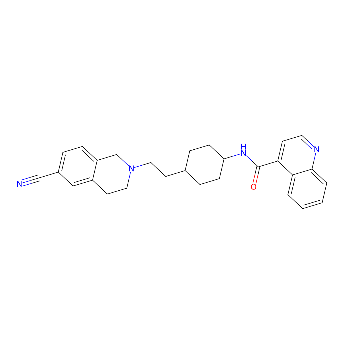 trans-N-(4-(2-(6-cyano-1,2,3,4-tetrahydroisoquinolin-2-yl)ethyl)cyclohexyl)-4-quinolinecarboxamide molecular structure, CAS 215803-78-4