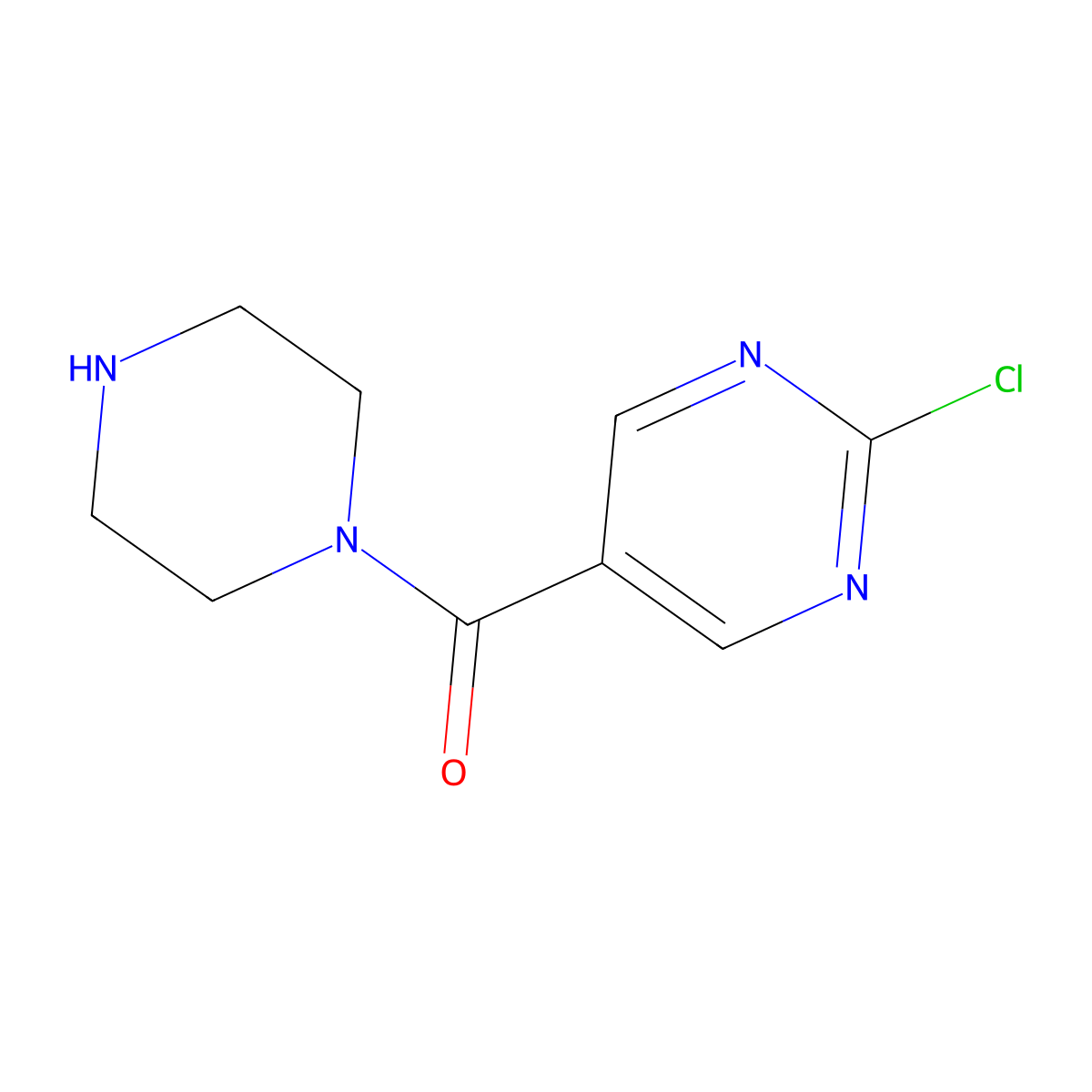 2-Chloro-5-(piperazine-1-carbonyl)pyrimidine molecular structure, CAS 2158051-39-7
