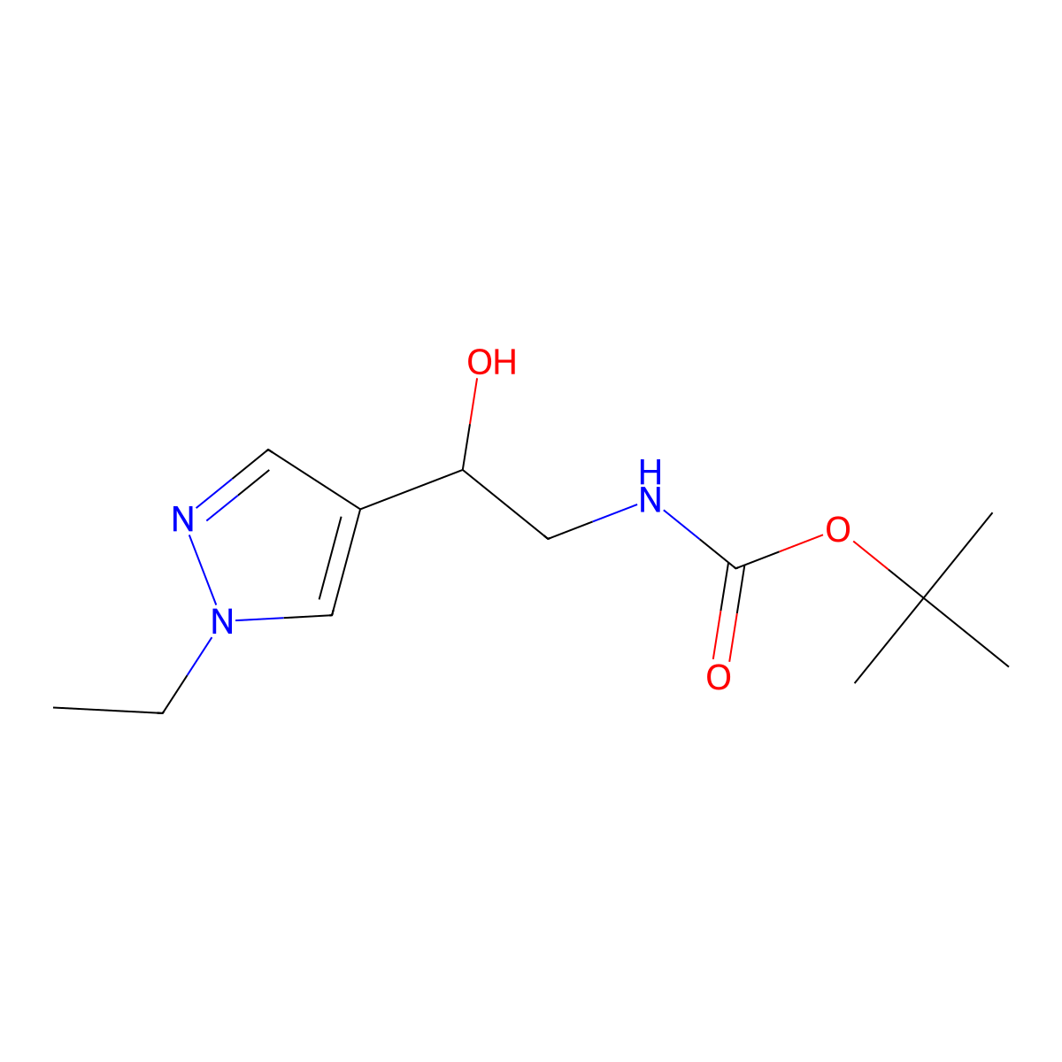tert-butyl N-[2-(1-ethyl-1H-pyrazol-4-yl)-2-hydroxyethyl]carbamate molecular structure, CAS 2158125-67-6