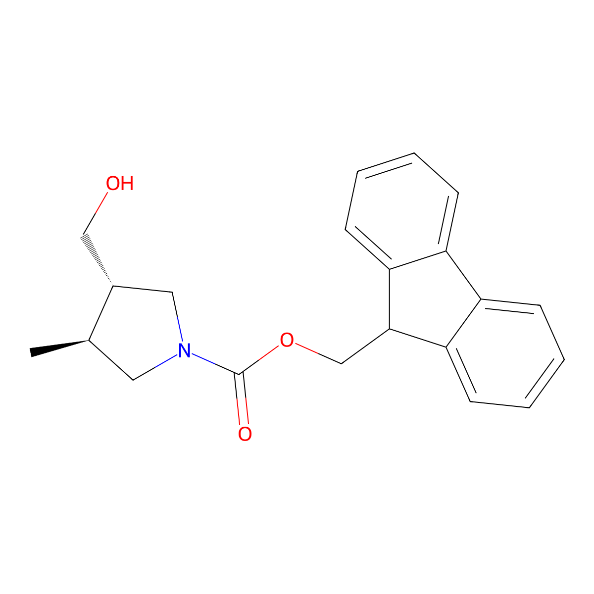 rac-(9H-fluoren-9-yl)methyl (3R,4R)-3-(hydroxymethyl)-4-methylpyrrolidine-1-carboxylate molecular structure, CAS 2158262-22-5