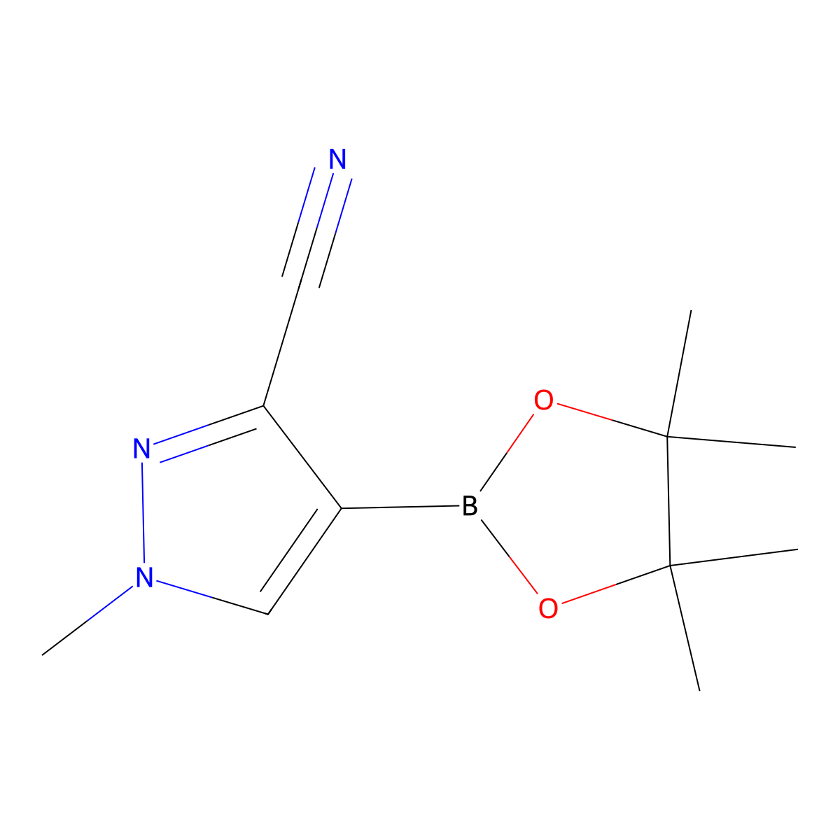 1-methyl-4-(4,4,5,5-tetramethyl-1,3,2-dioxaborolan-2-yl)-1H-pyrazole-3-carbonitrile molecular structure, CAS 2158267-70-8