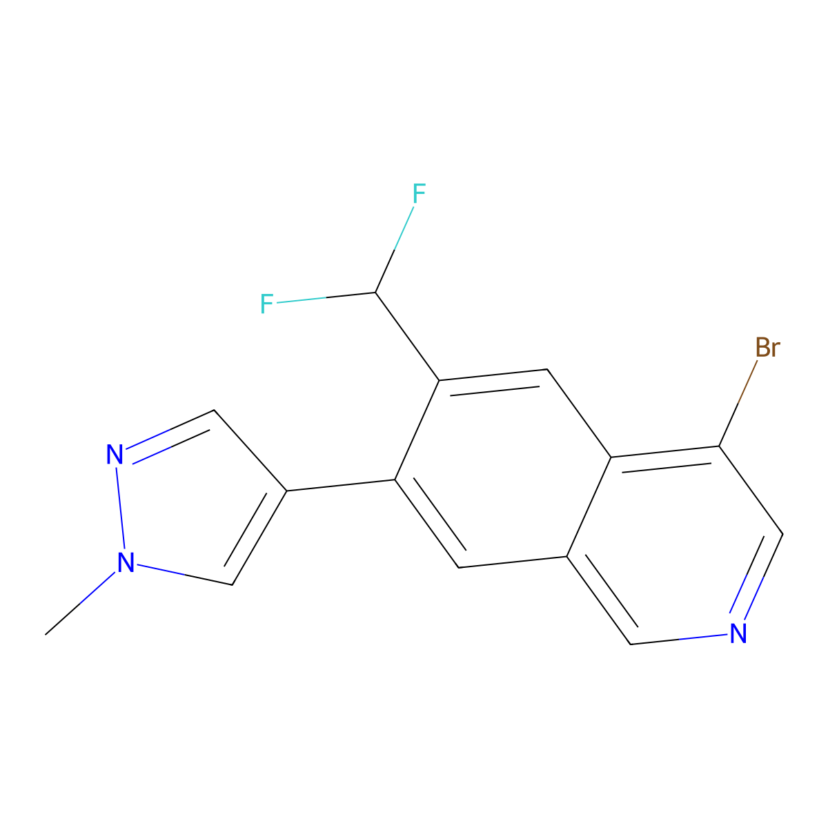 4-Bromo-6-(difluoromethyl)-7-(1-methyl-1H-pyrazol-4-yl)isoquinoline molecular structure, CAS 2158267-87-7