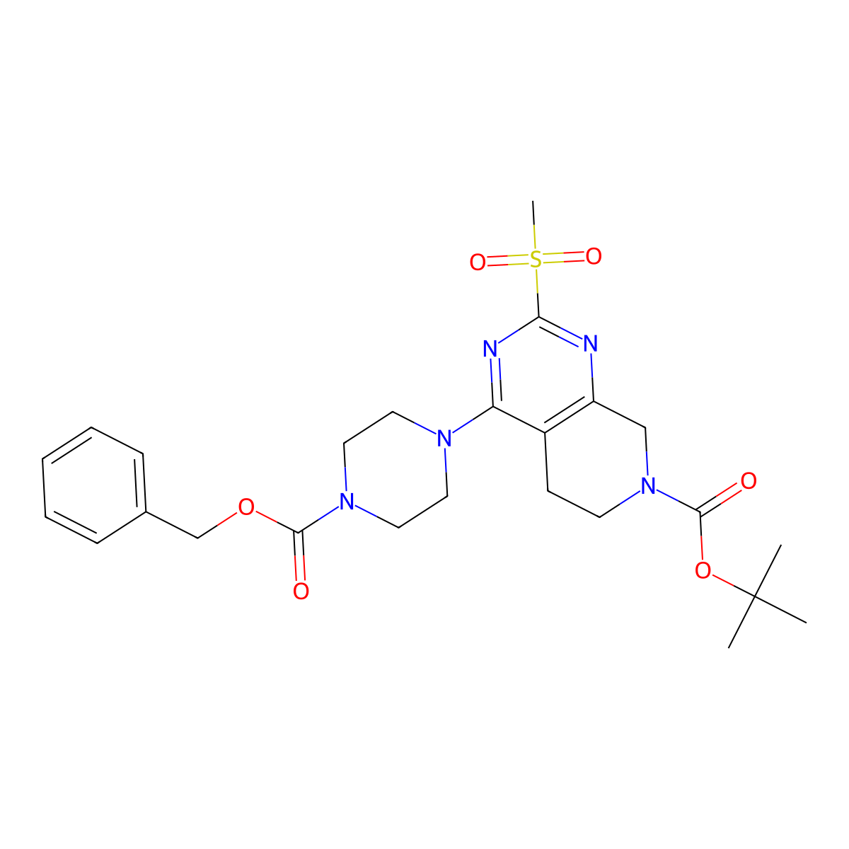 benzyl 4-(7-[(tert-butoxy)carbonyl]-2-methanesulfonyl-5H,6H,7H,8H-pyrido[3,4-d]pyrimidin-4-yl)piperazine-1-carboxylate molecular structure, CAS 2158298-39-4