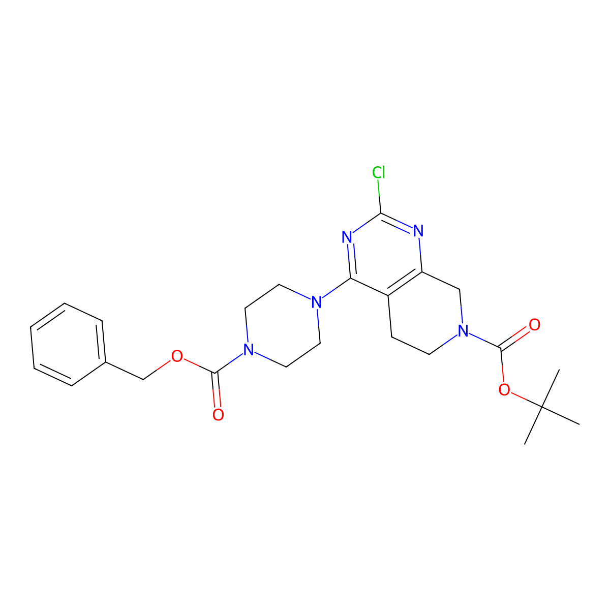 tert-Butyl 4-(4-((benzyloxy)carbonyl)piperazin-1-yl)-2-chloro-5,8-dihydropyrido[3,4-d]pyrimidine-7(6H)-carboxylate molecular structure, CAS 2158298-82-7